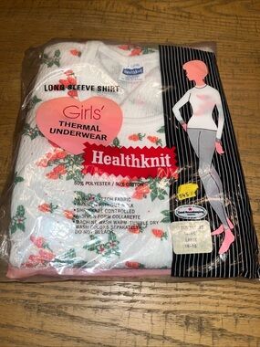 Healthknit Vintage Girl Long Sleeve Shirt Thermal Pajama Floral Large L - Sealed
